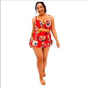 Torrid NWT 00 Red Tropical Swim Bottoms